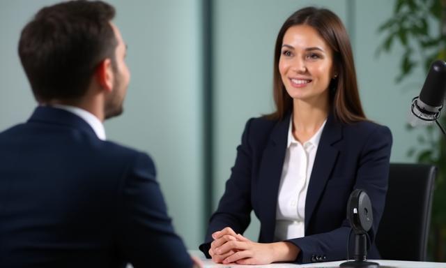 Two professionals in a video interview setting